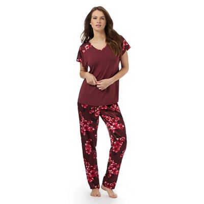 Dark red floral print top and bottoms pyjama set